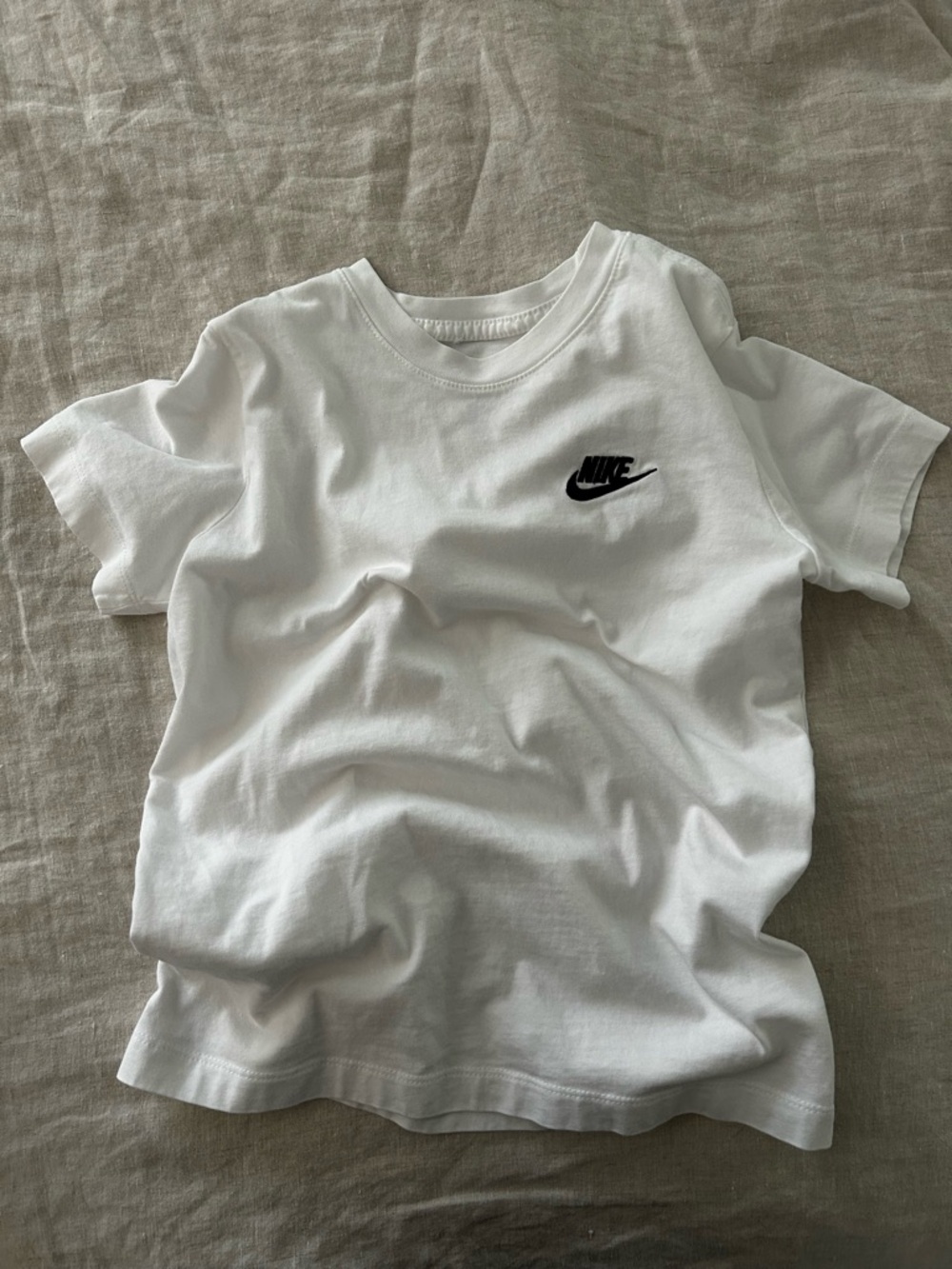 Nike White Short-Sleeve Tee with Black Swoosh Logo